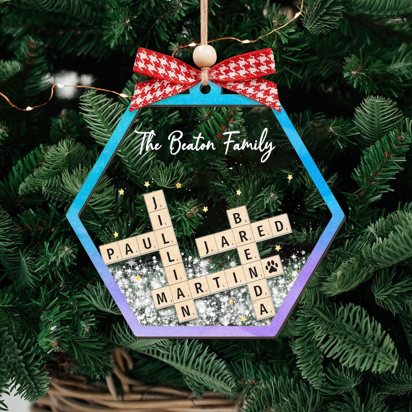 Personalized Family Crossword Shaker 4D Ornament, Family Name Christmas Ornament CF593 - Kindlytoys