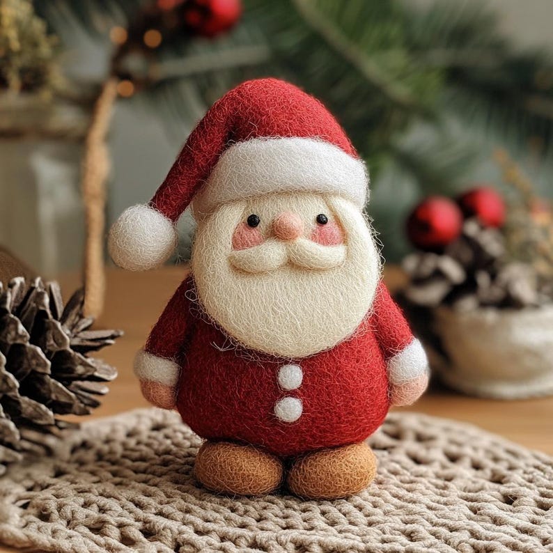 Handmade Wool Felt Santa Claus, Christmas Desk Decor, First Xmas Gift for Kids