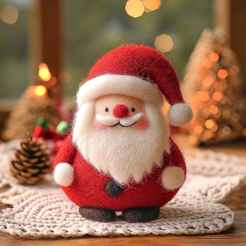 Handmade Wool Felt Santa Claus, Christmas Desk Decor, First Xmas Gift for Kids