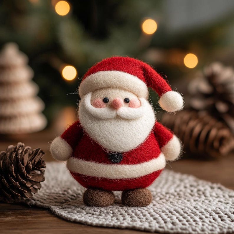 Handmade Wool Felt Santa Claus, Christmas Desk Decor, First Xmas Gift for Kids