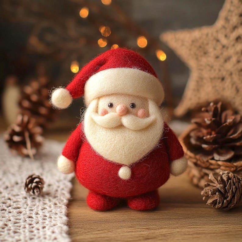 Handmade Wool Felt Santa Claus, Christmas Desk Decor, First Xmas Gift for Kids
