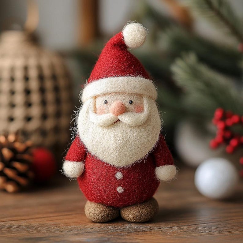 Handmade Wool Felt Santa Claus, Christmas Desk Decor, First Xmas Gift for Kids