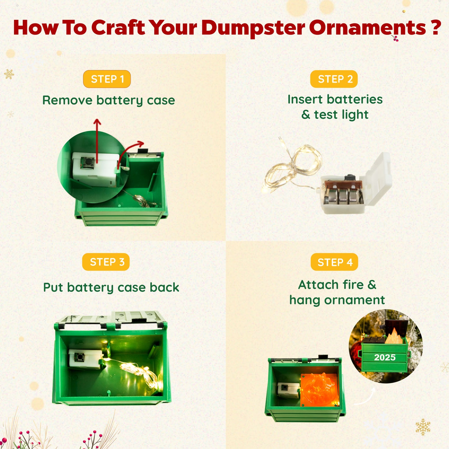 2025 Dumpster Fire Ornament LED Flickering