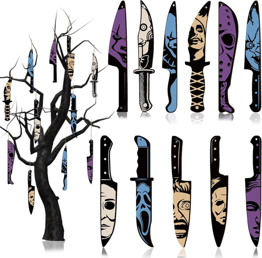 12pcs Horror Movie Decor Knife Hanging Halloween Tree Decorations