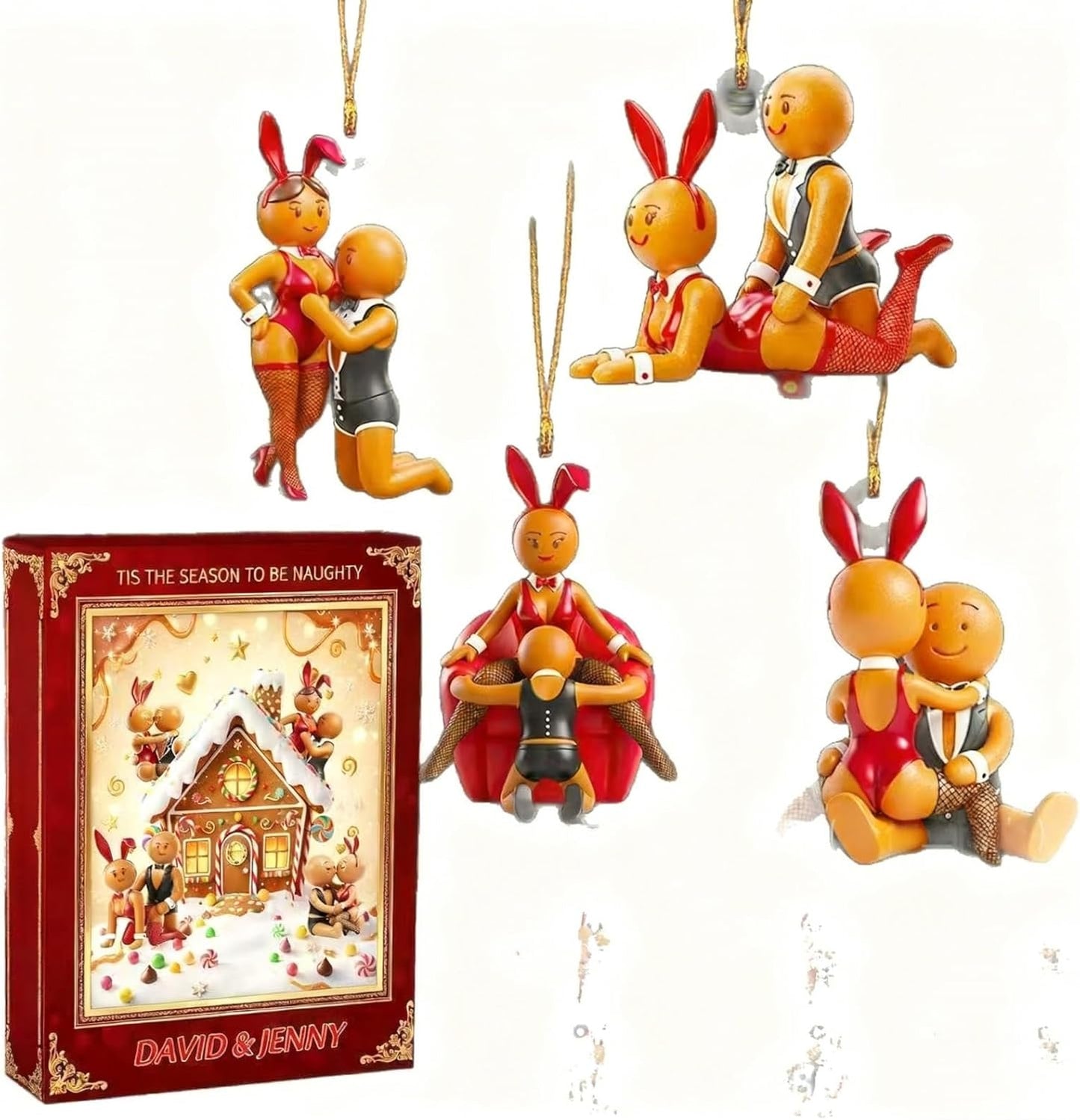 Gingerbread Couple Christmas Advent Calendar, 24 Days Blind Box Countdown with Miniature Decorations, Festive Holiday Surprise for Family & Couples