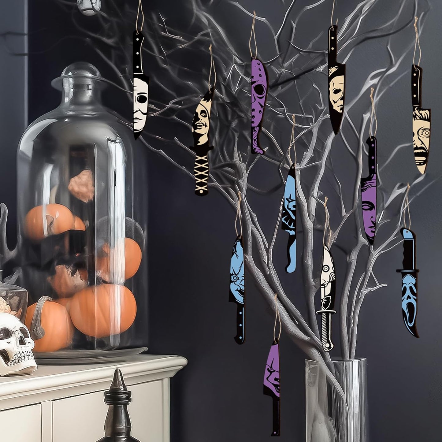 12pcs Horror Movie Decor Knife Hanging Halloween Tree Decorations