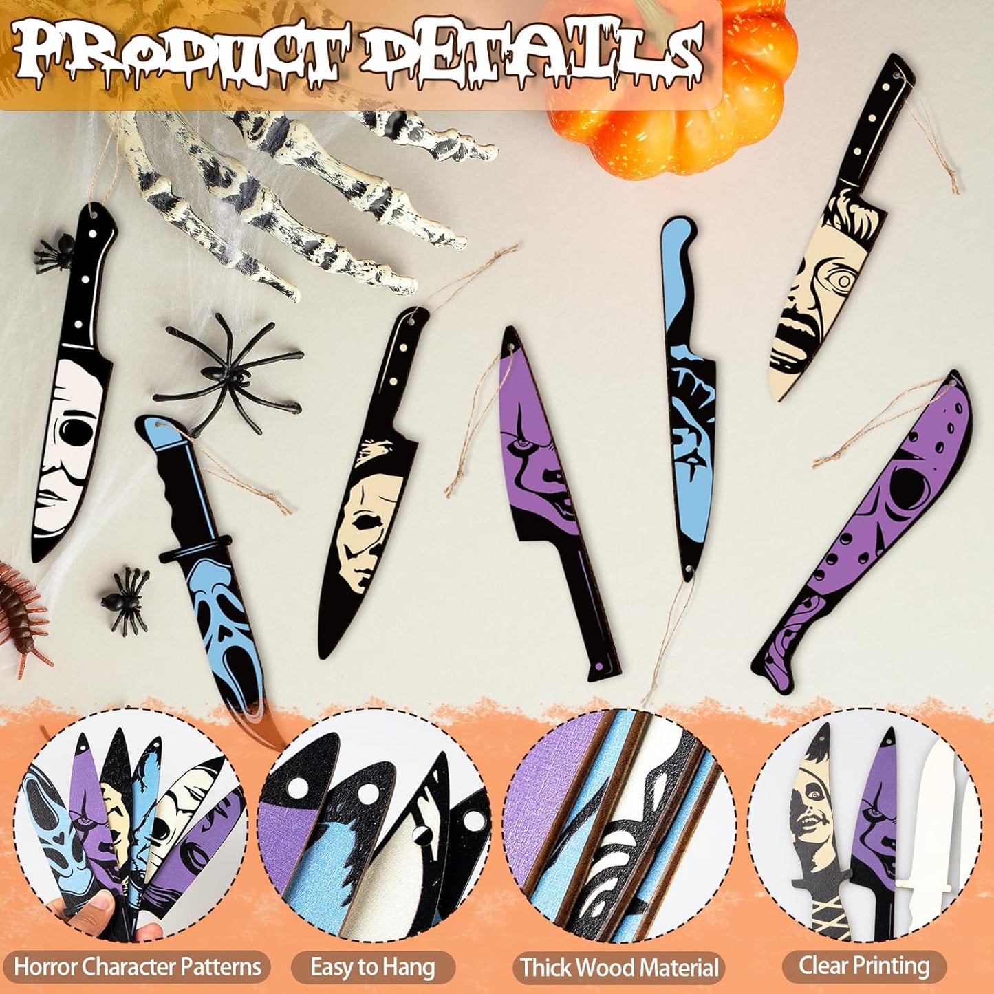 12pcs Horror Movie Decor Knife Hanging Halloween Tree Decorations