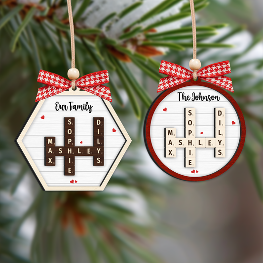 Personalized Family Crossword Puzzle Art 2-Layer Wooden Ornament, Christmas Gift For Family CF328 - Kindlytoys