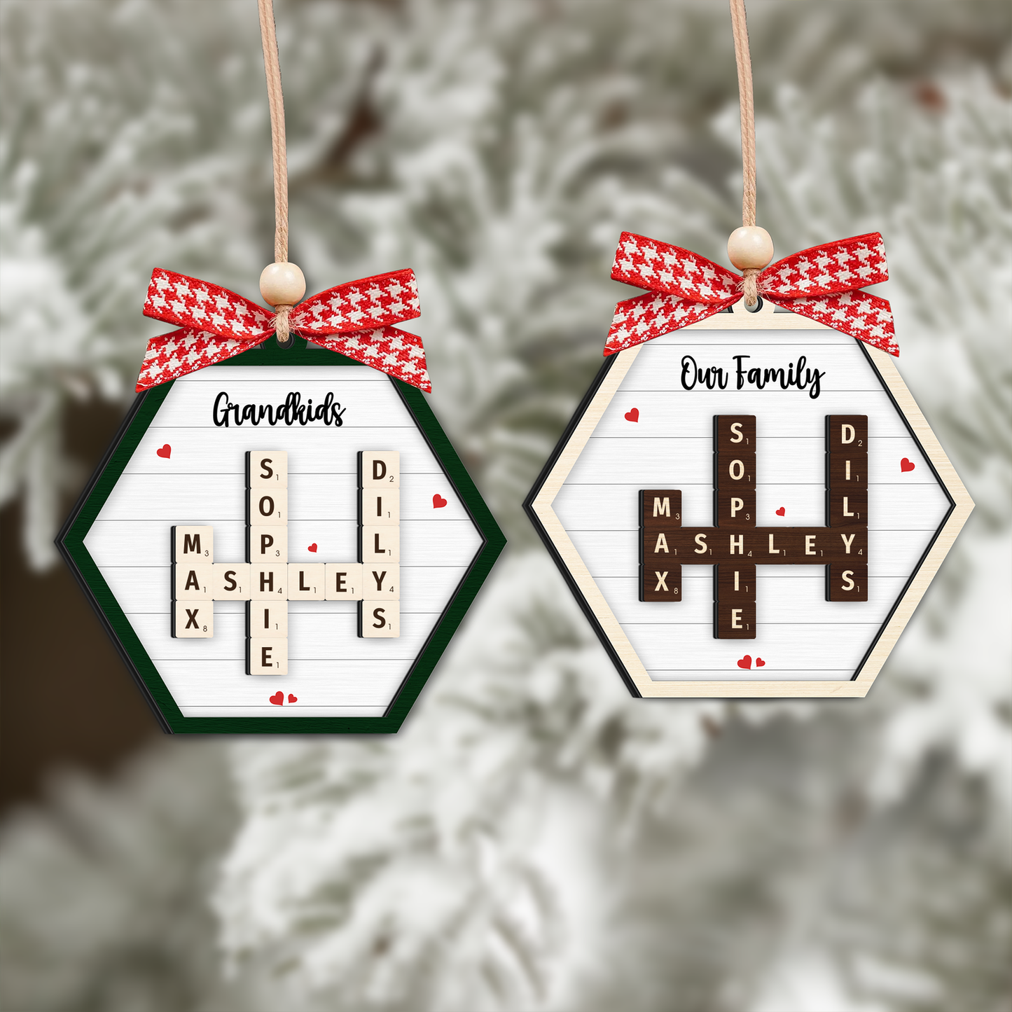 Personalized Family Crossword Puzzle Art 2-Layer Wooden Ornament, Christmas Gift For Family CF328 - Kindlytoys