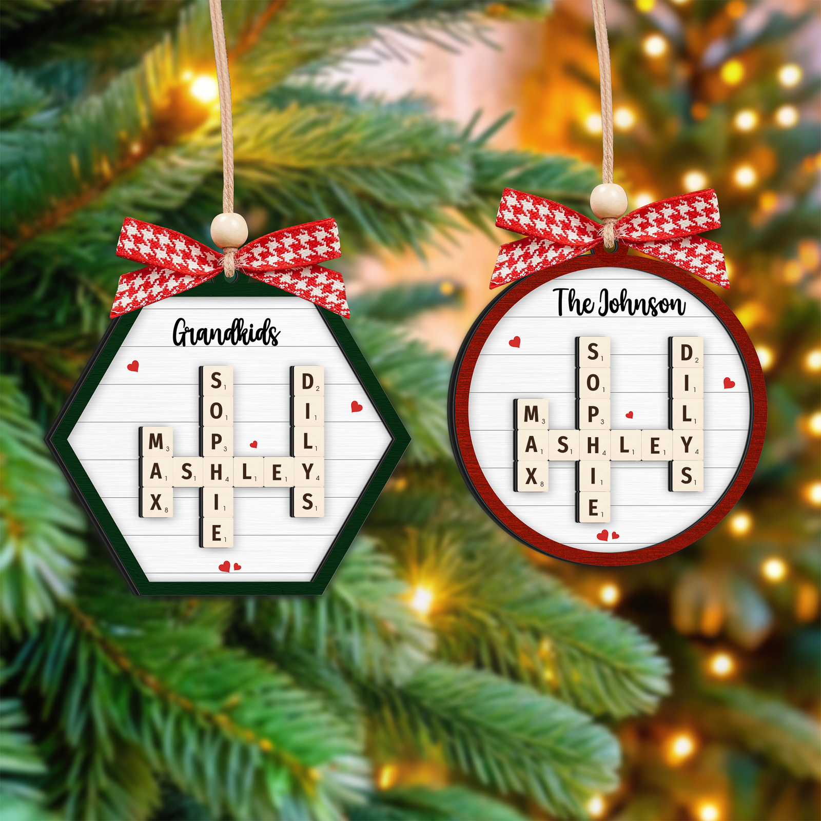 Personalized Family Crossword Puzzle Art 2-Layer Wooden Ornament, Christmas Gift For Family CF328 - Kindlytoys