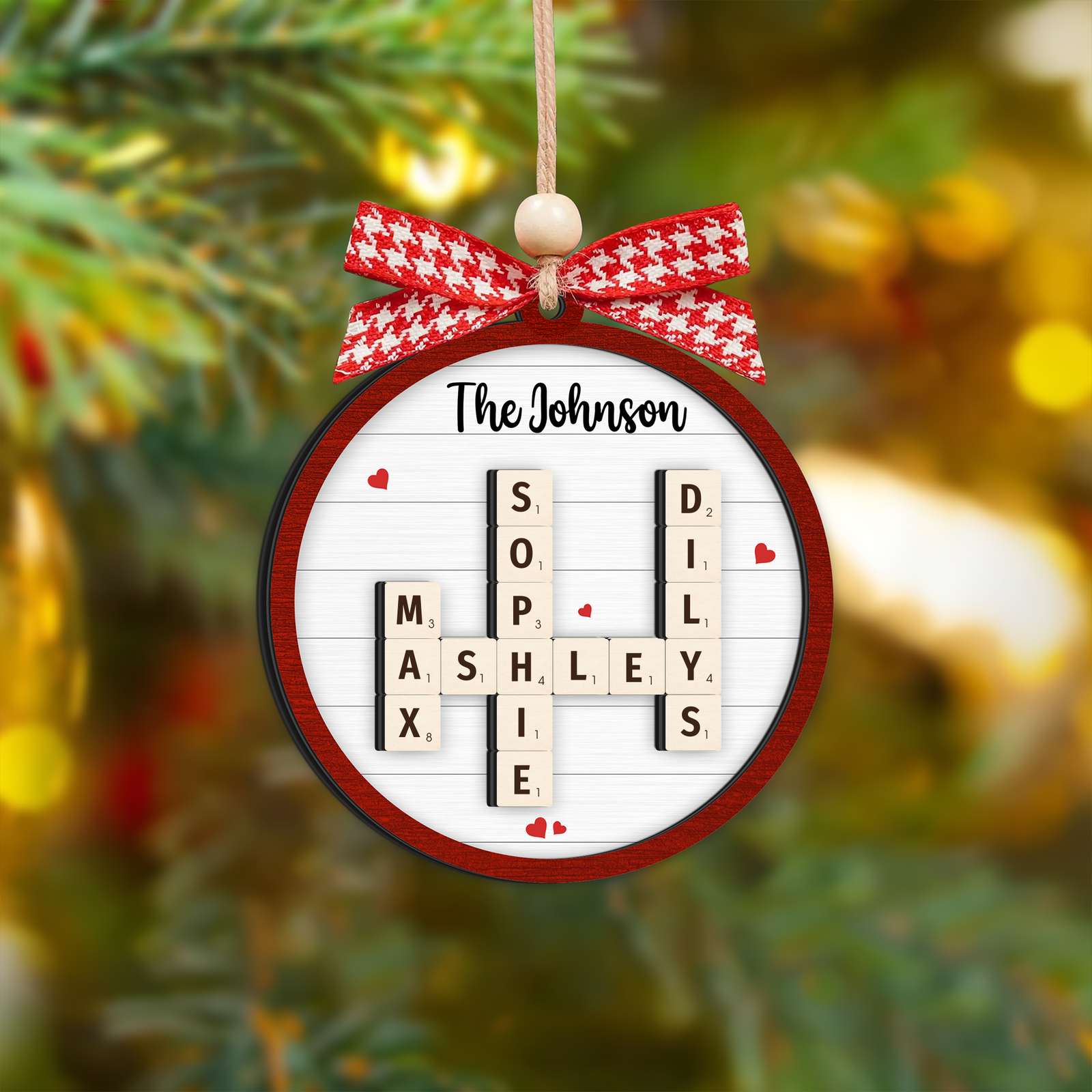 Personalized Family Crossword Puzzle Art 2-Layer Wooden Ornament, Christmas Gift For Family CF328 - Kindlytoys
