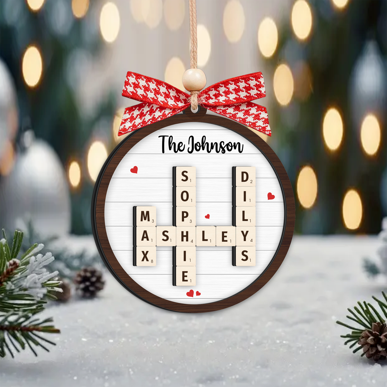 Personalized Family Crossword Puzzle Art 2-Layer Wooden Ornament, Christmas Gift For Family CF328 - Kindlytoys