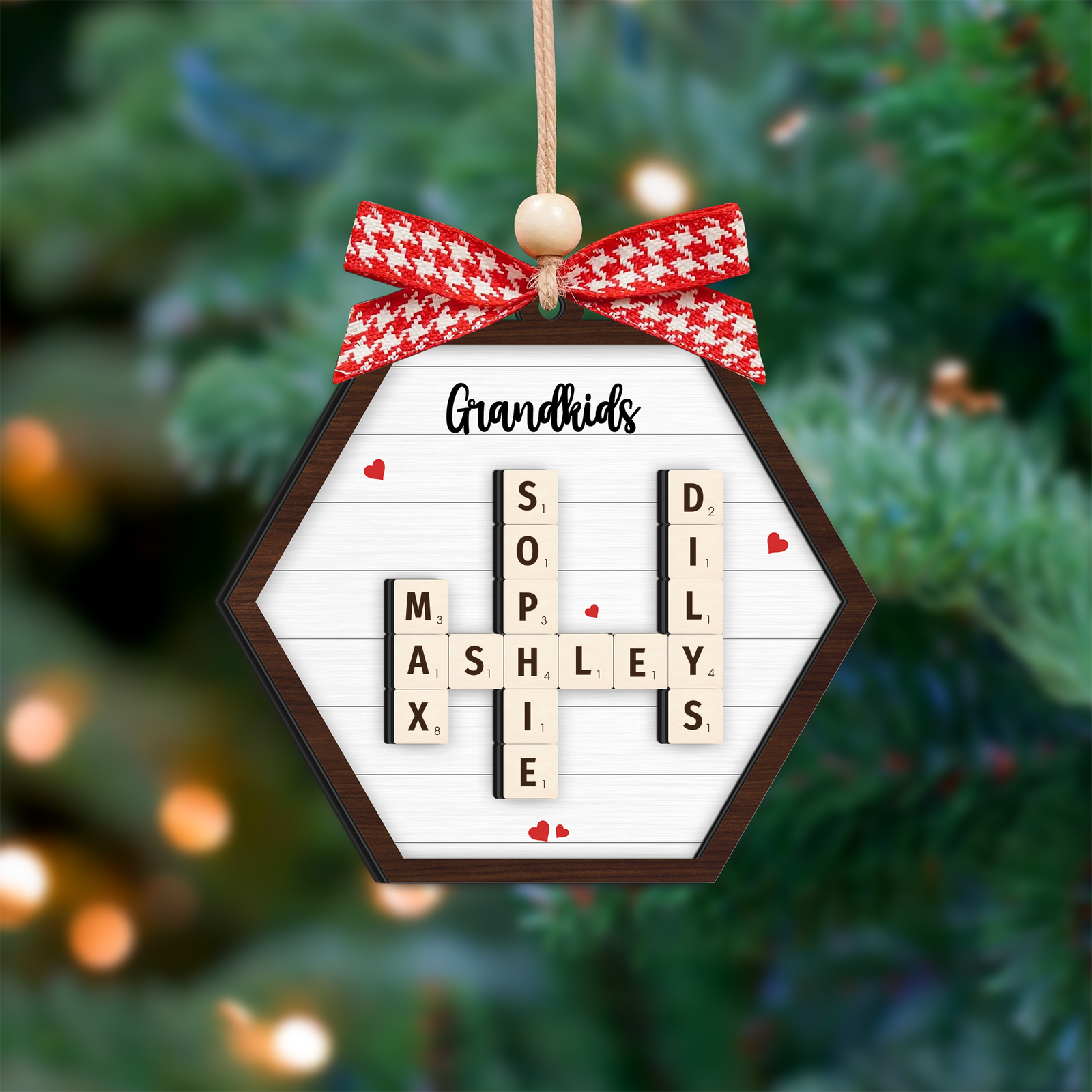 Personalized Family Crossword Puzzle Art 2-Layer Wooden Ornament, Christmas Gift For Family CF328 - Kindlytoys