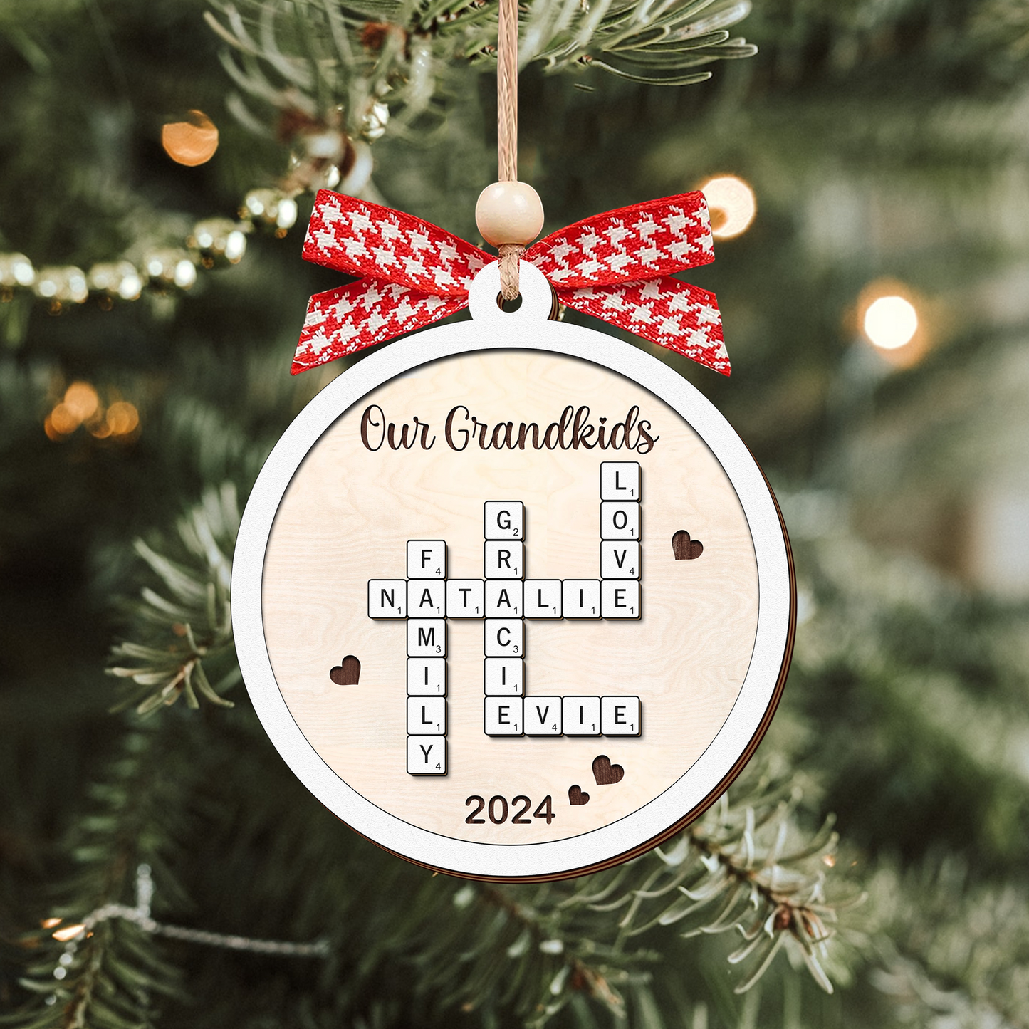 Personalized Family Crossword Puzzle Art 2-Layer Wooden Ornament, Christmas Gift For Family CF574 - Kindlytoys