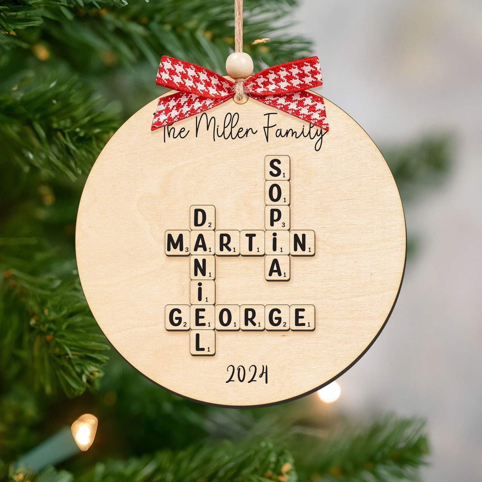 Personalized Family Crossword Puzzle Art 2 Layer Wooden Ornament, The Family Puzzle Crossword Ornament CF590 - Kindlytoys
