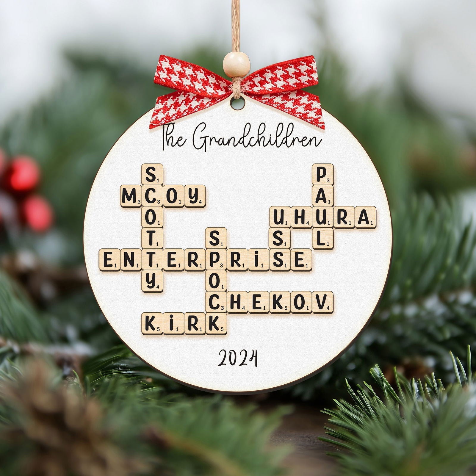 Personalized Family Crossword Puzzle Art 2 Layer Wooden Ornament, The Family Puzzle Crossword Ornament CF590 - Kindlytoys