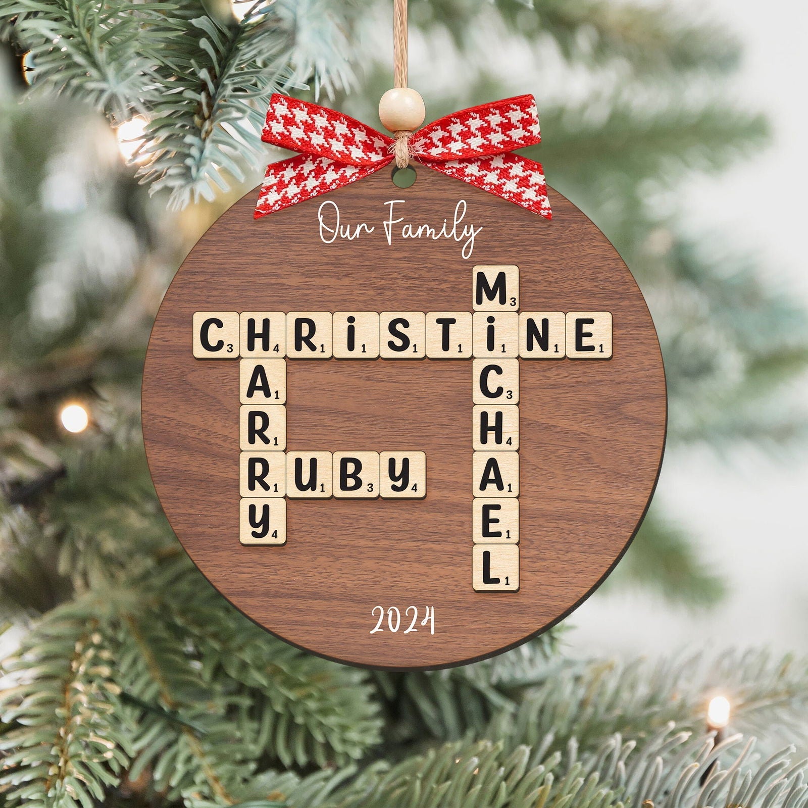 Personalized Family Crossword Puzzle Art 2 Layer Wooden Ornament, The Family Puzzle Crossword Ornament CF590 - Kindlytoys