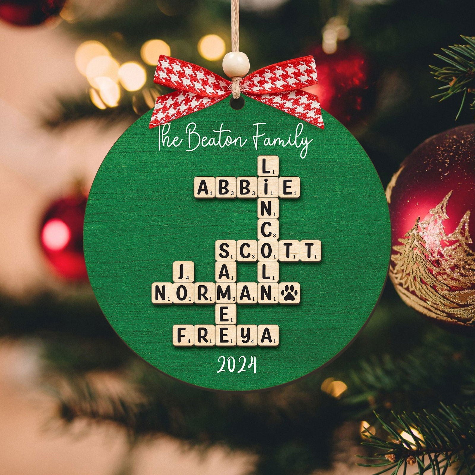 Personalized Family Crossword Puzzle Art 2 Layer Wooden Ornament, The Family Puzzle Crossword Ornament CF590 - Kindlytoys