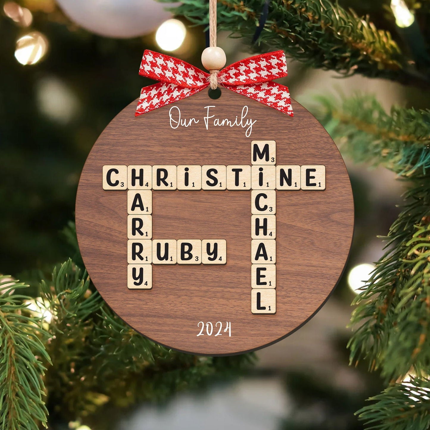 Personalized Family Crossword Puzzle Art 2 Layer Wooden Ornament, The Family Puzzle Crossword Ornament CF590 - Kindlytoys