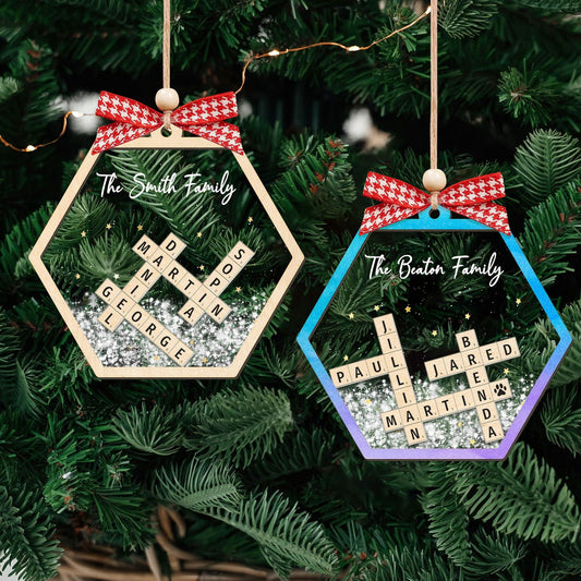 Personalized Family Crossword Shaker 4D Ornament, Family Name Christmas Ornament CF593 - Kindlytoys