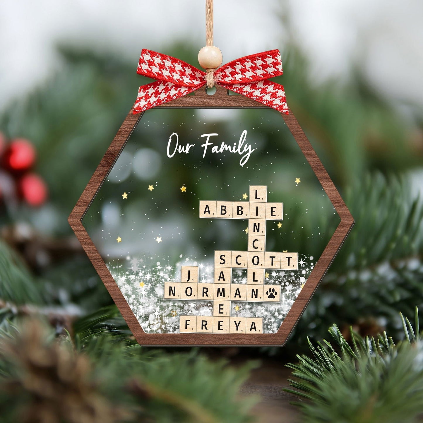 Personalized Family Crossword Shaker 4D Ornament, Family Name Christmas Ornament CF593 - Kindlytoys
