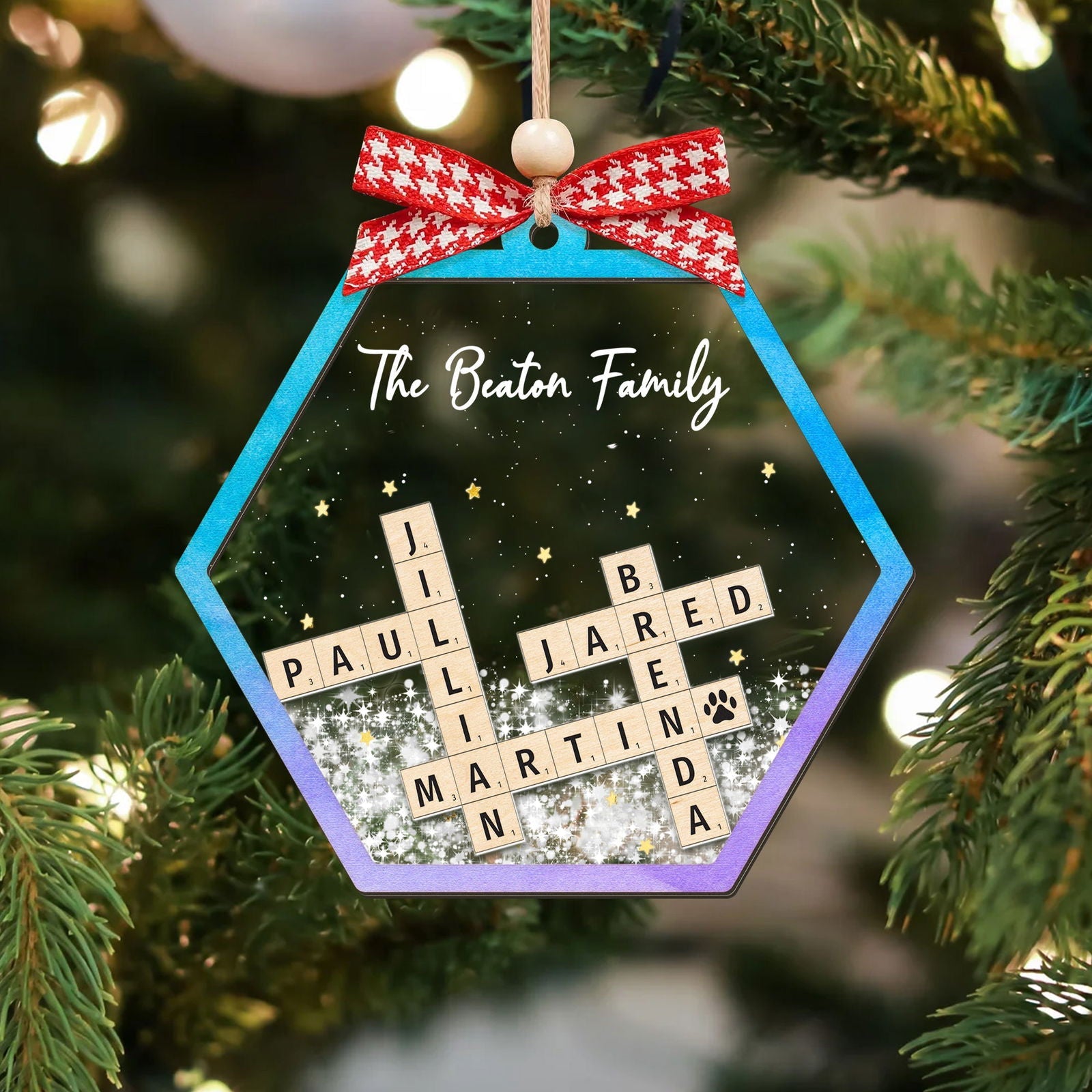Personalized Family Crossword Shaker 4D Ornament, Family Name Christmas Ornament CF593 - Kindlytoys