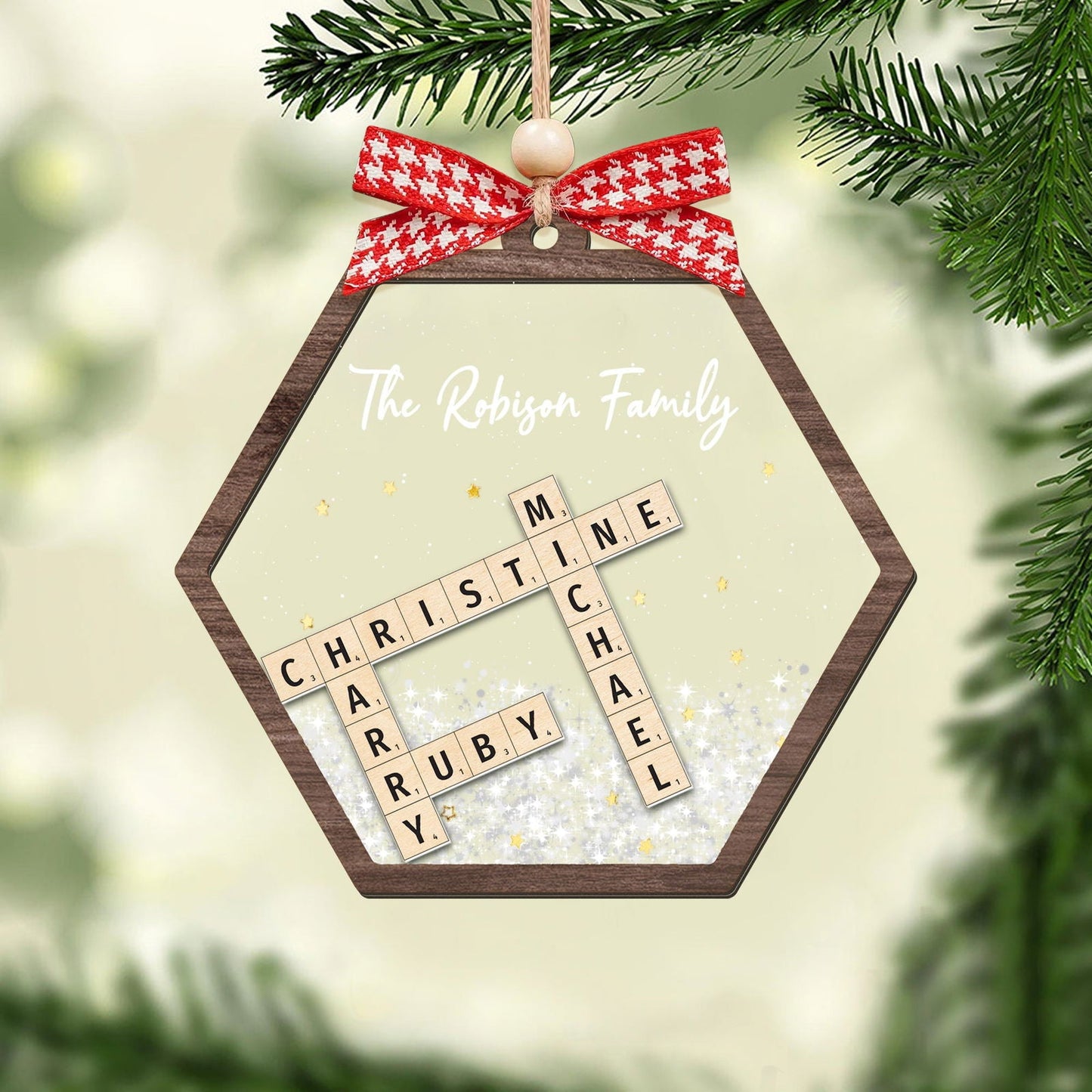 Personalized Family Crossword Shaker 4D Ornament, Family Name Christmas Ornament CF593 - Kindlytoys