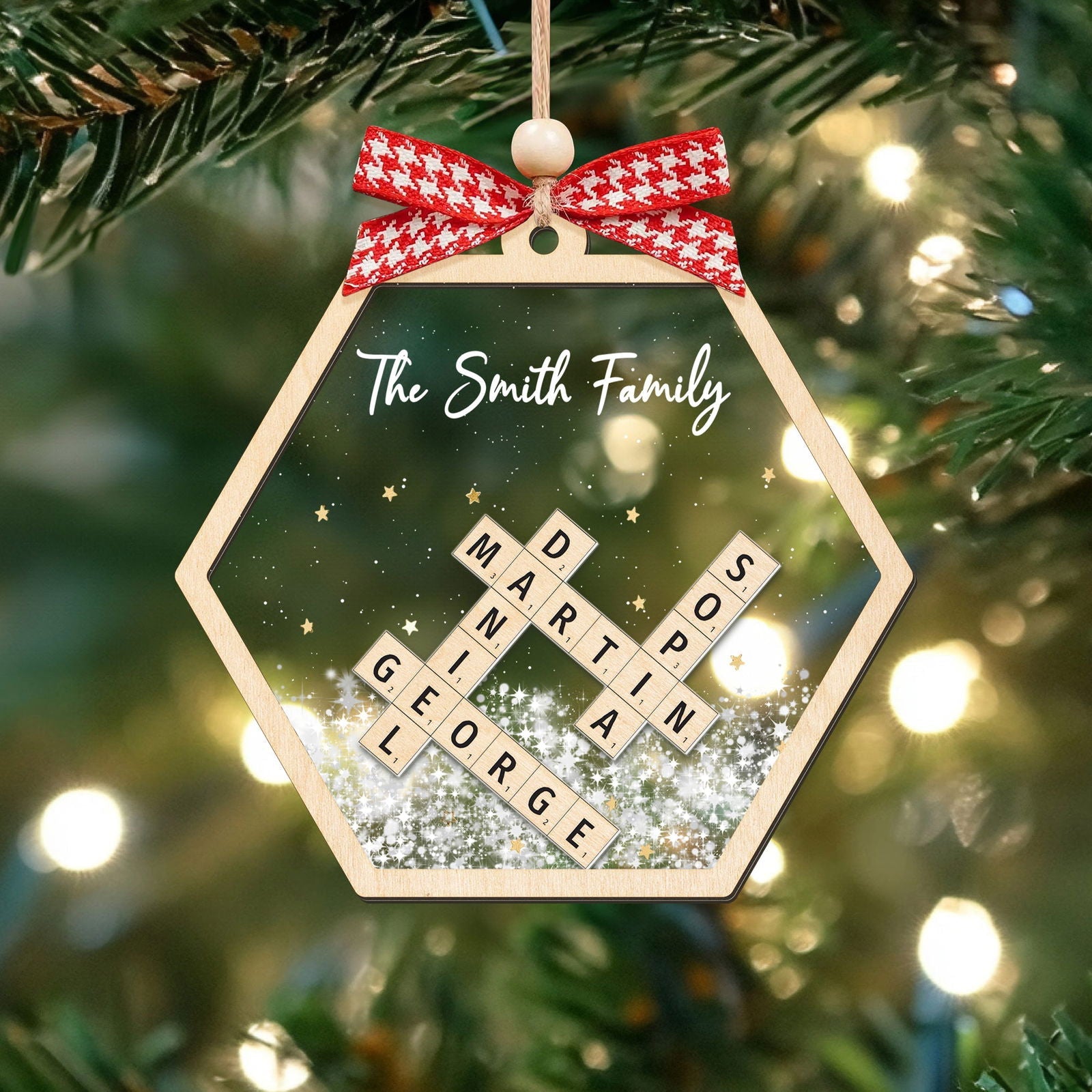 Personalized Family Crossword Shaker 4D Ornament, Family Name Christmas Ornament CF593 - Kindlytoys