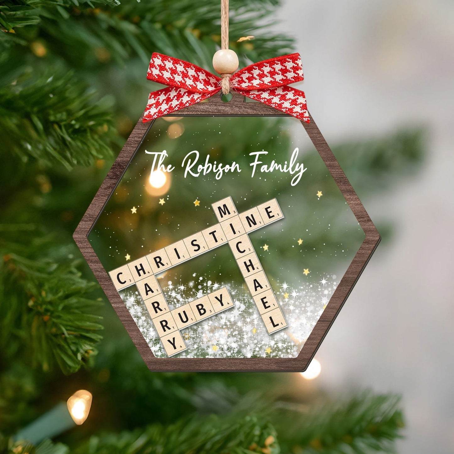 Personalized Family Crossword Shaker 4D Ornament, Family Name Christmas Ornament CF593 - Kindlytoys