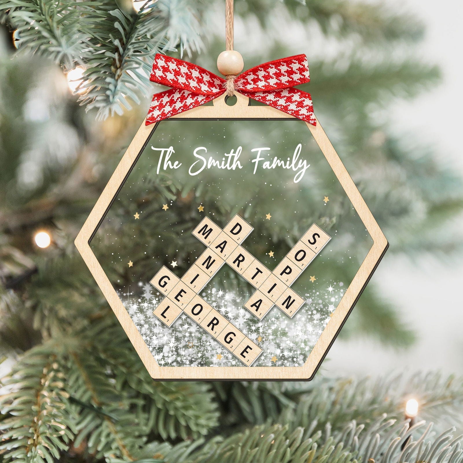 Personalized Family Crossword Shaker 4D Ornament, Family Name Christmas Ornament CF593 - Kindlytoys