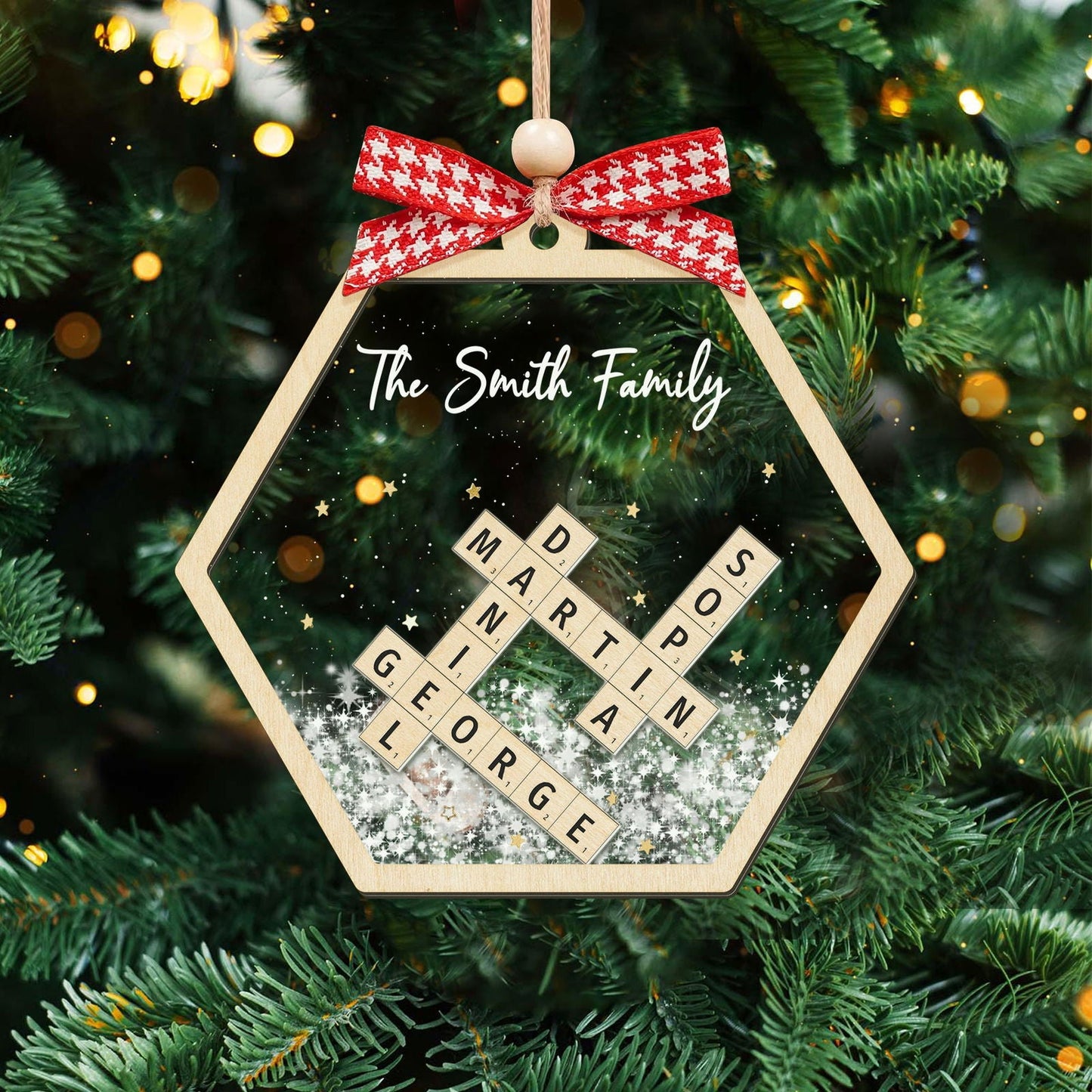 Personalized Family Crossword Shaker 4D Ornament, Family Name Christmas Ornament CF593 - Kindlytoys