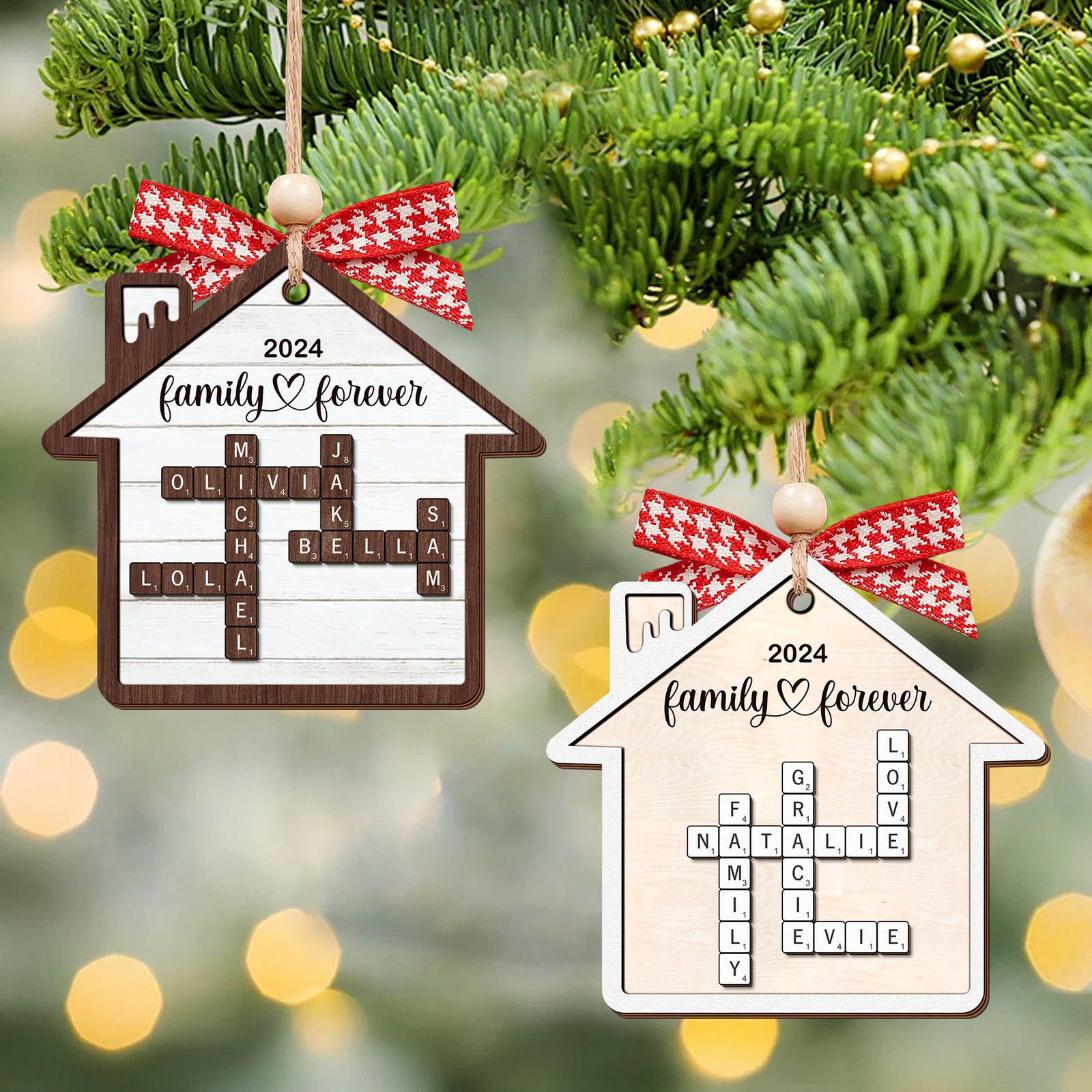 Personalized Puzzle Crossword House Shaped 2-Layer Wooden Ornament, Family Crossword Puzzle Gifts CF591 - Kindlytoys