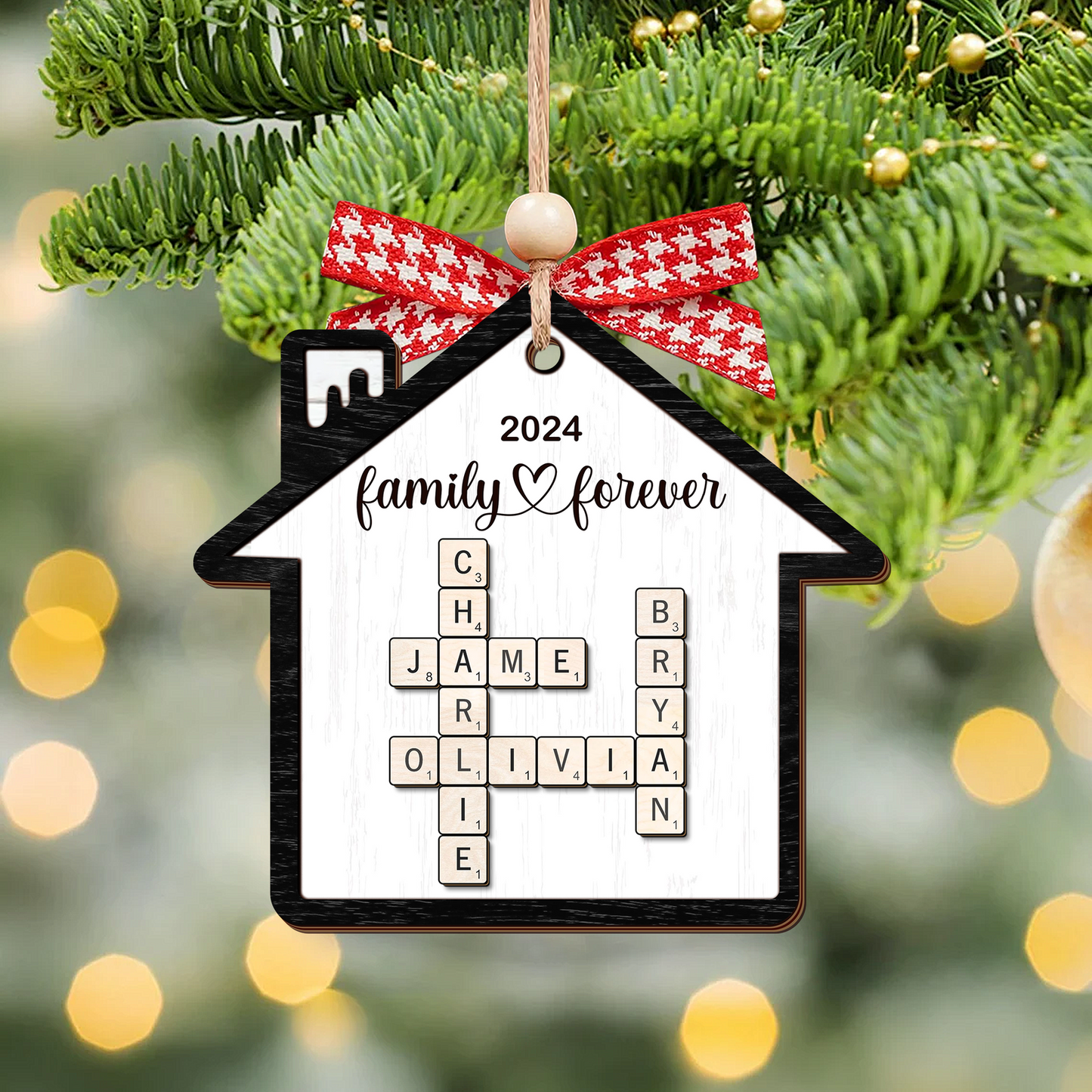 Personalized Puzzle Crossword House Shaped 2-Layer Wooden Ornament, Family Crossword Puzzle Gifts CF591 - Kindlytoys