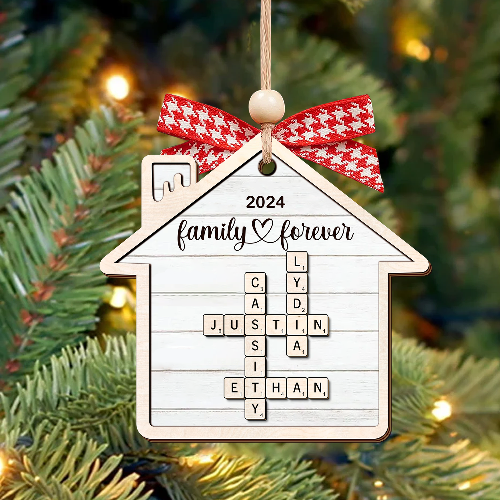 Personalized Puzzle Crossword House Shaped 2-Layer Wooden Ornament, Family Crossword Puzzle Gifts CF591 - Kindlytoys
