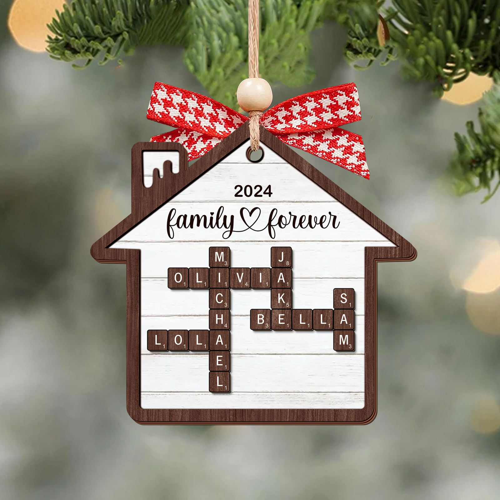 Personalized Puzzle Crossword House Shaped 2-Layer Wooden Ornament, Family Crossword Puzzle Gifts CF591 - Kindlytoys