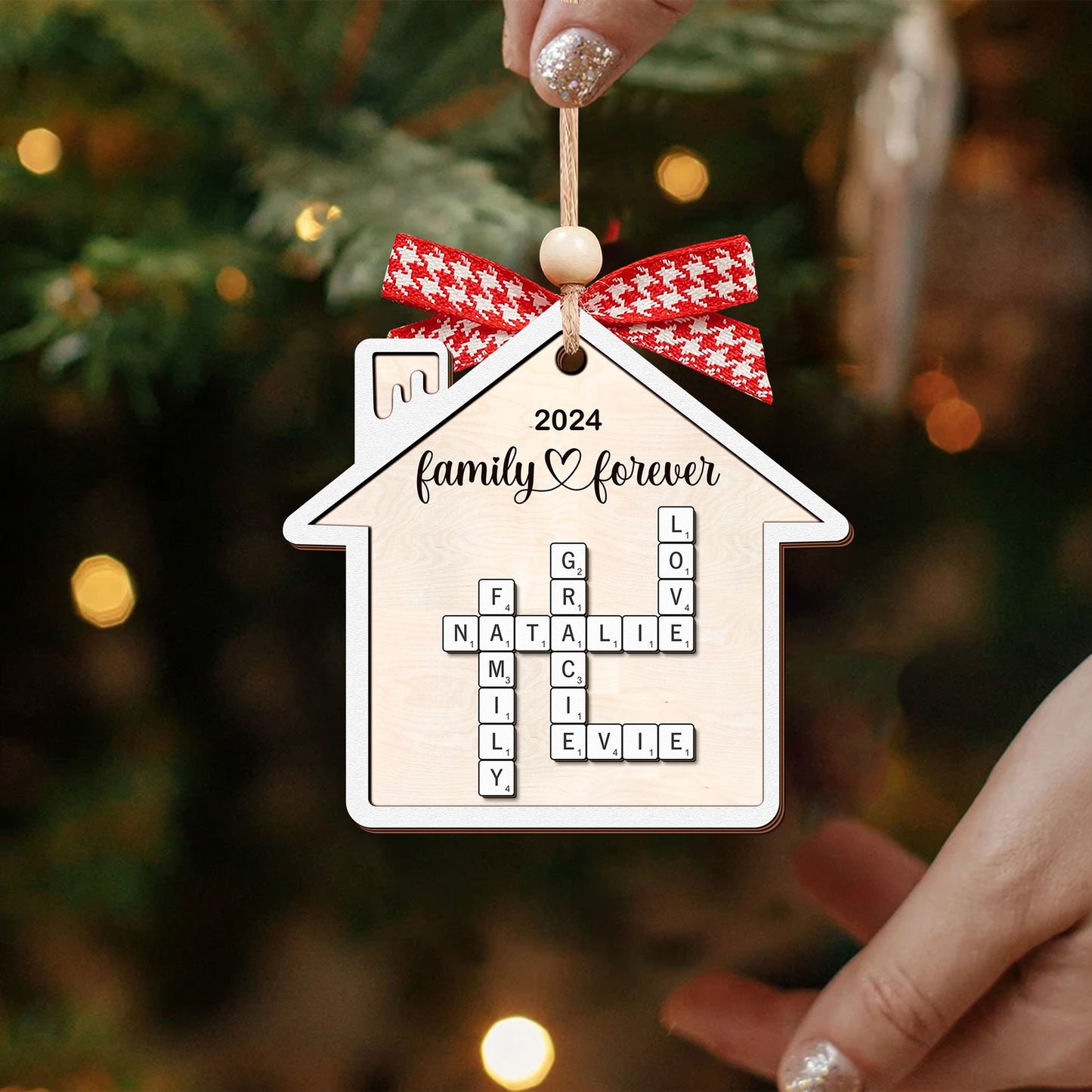 Personalized Puzzle Crossword House Shaped 2-Layer Wooden Ornament, Family Crossword Puzzle Gifts CF591 - Kindlytoys