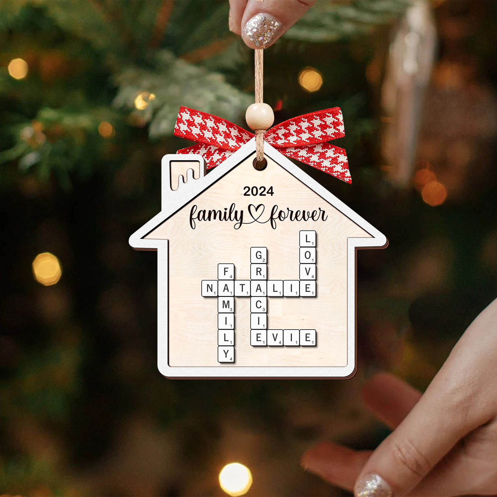 Personalized Puzzle Crossword House Shaped 2-Layer Wooden Ornament, Family Crossword Puzzle Gifts CF591 - Kindlytoys