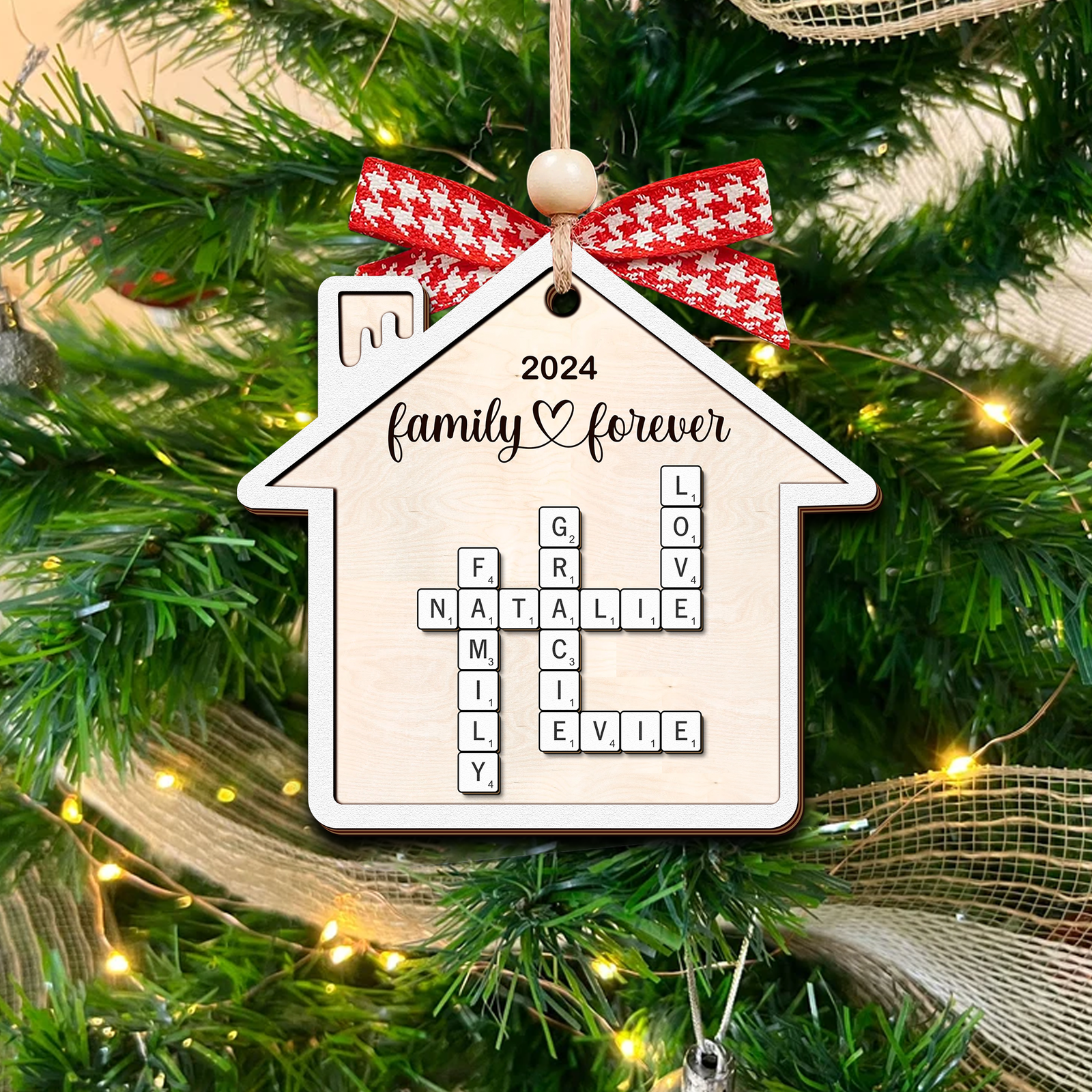 Personalized Puzzle Crossword House Shaped 2-Layer Wooden Ornament, Family Crossword Puzzle Gifts CF591 - Kindlytoys