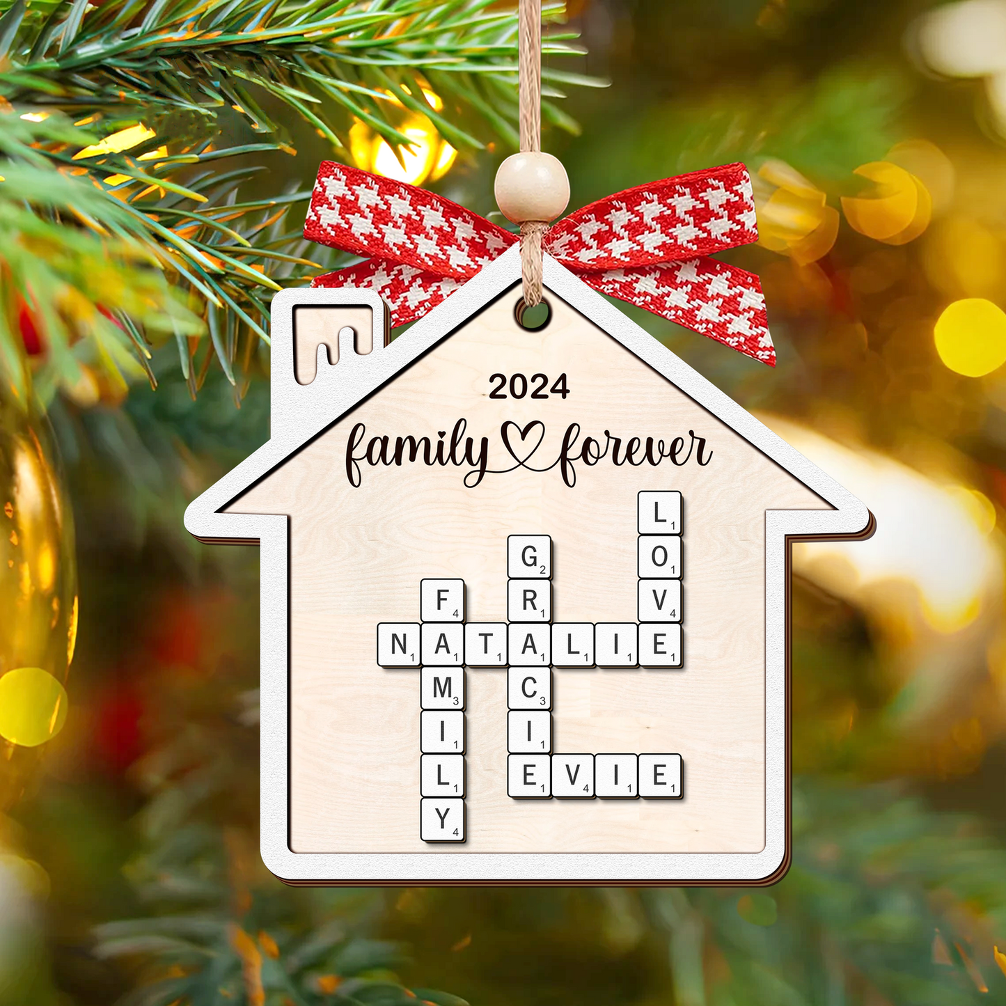 Personalized Puzzle Crossword House Shaped 2-Layer Wooden Ornament, Family Crossword Puzzle Gifts CF591 - Kindlytoys
