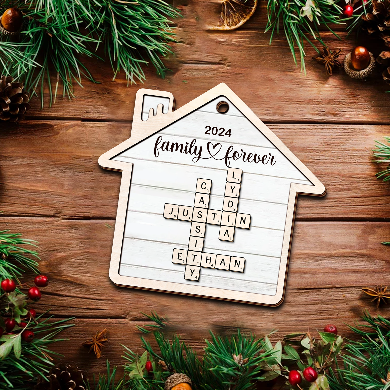 Personalized Puzzle Crossword House Shaped 2-Layer Wooden Ornament, Family Crossword Puzzle Gifts CF591 - Kindlytoys