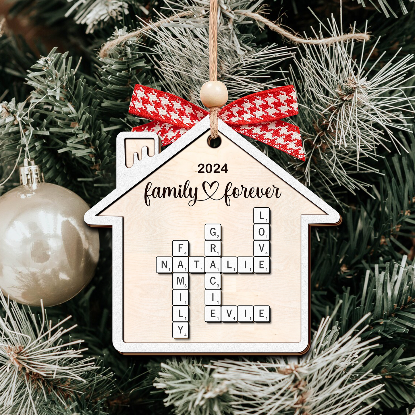 Personalized Puzzle Crossword House Shaped 2-Layer Wooden Ornament, Family Crossword Puzzle Gifts CF591 - Kindlytoys