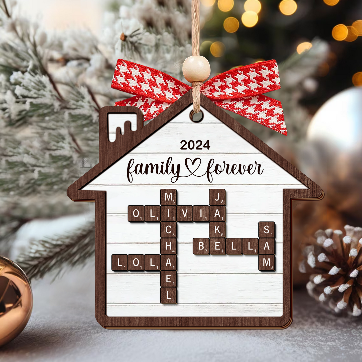 Personalized Puzzle Crossword House Shaped 2-Layer Wooden Ornament, Family Crossword Puzzle Gifts CF591 - Kindlytoys