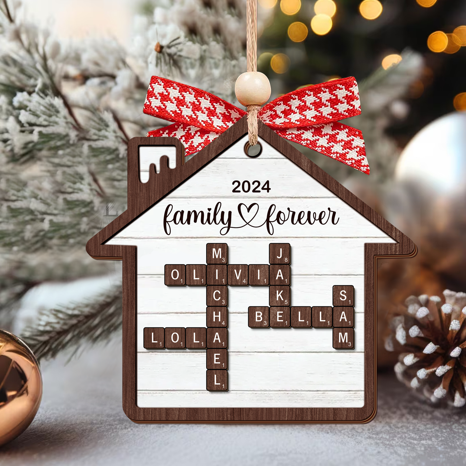 Personalized Puzzle Crossword House Shaped 2-Layer Wooden Ornament, Family Crossword Puzzle Gifts CF591 - Kindlytoys