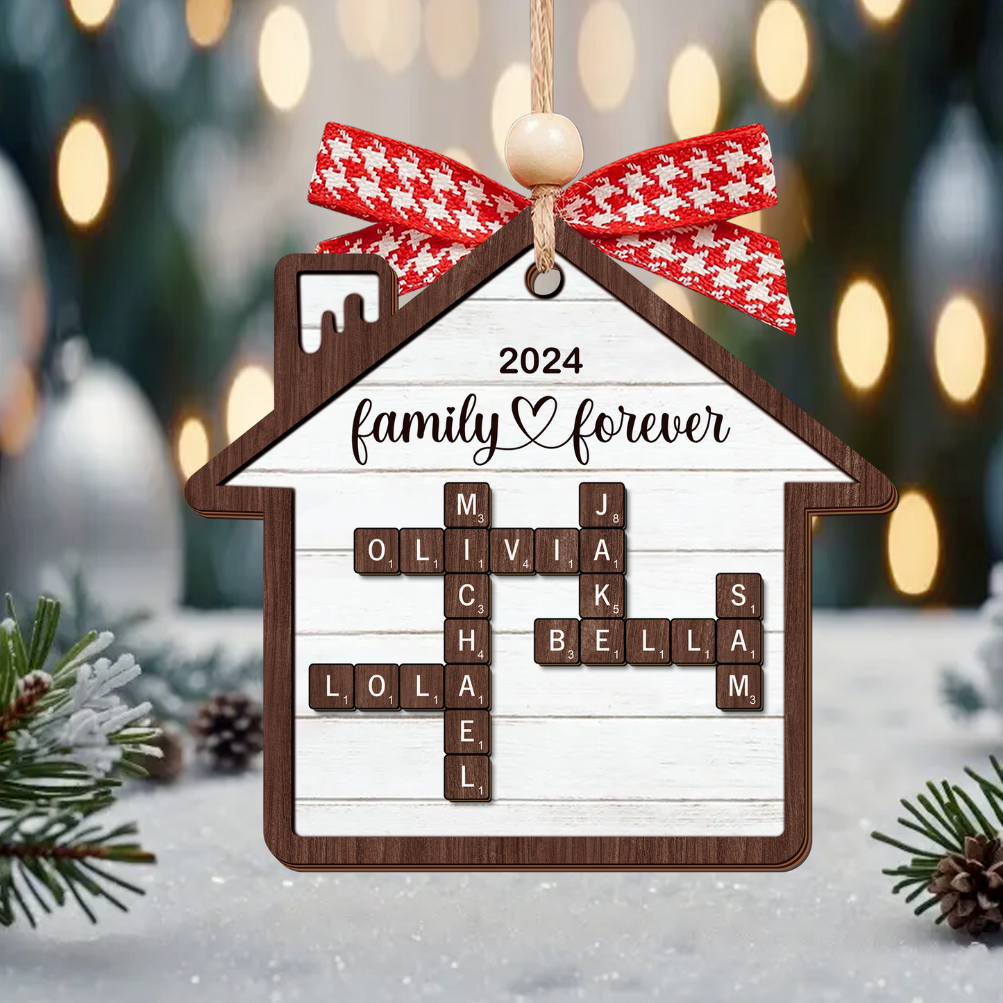 Personalized Puzzle Crossword House Shaped 2-Layer Wooden Ornament, Family Crossword Puzzle Gifts CF591 - Kindlytoys