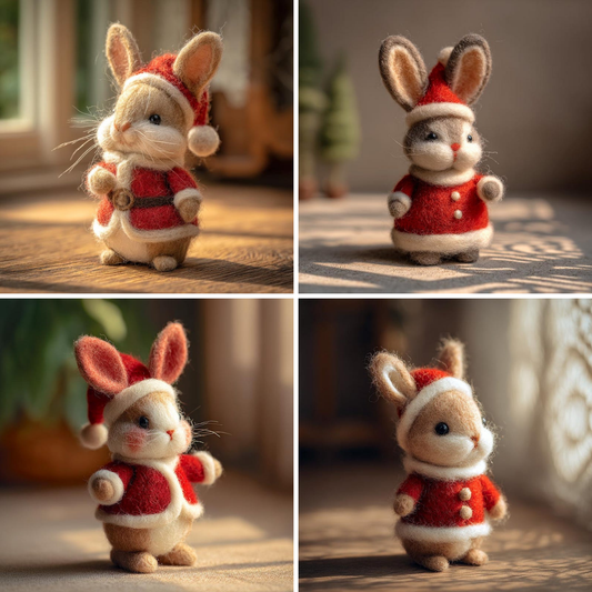 Handmade Wool Felt Christmas Bunny, Christmas Desk Decor, First Xmas Gift for Kids