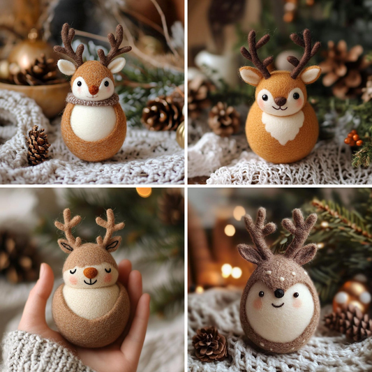 Handmade Wool Felt Christmas Reindeer Ornaments, Christmas Desk Decor, First Xmas Gift for Kids