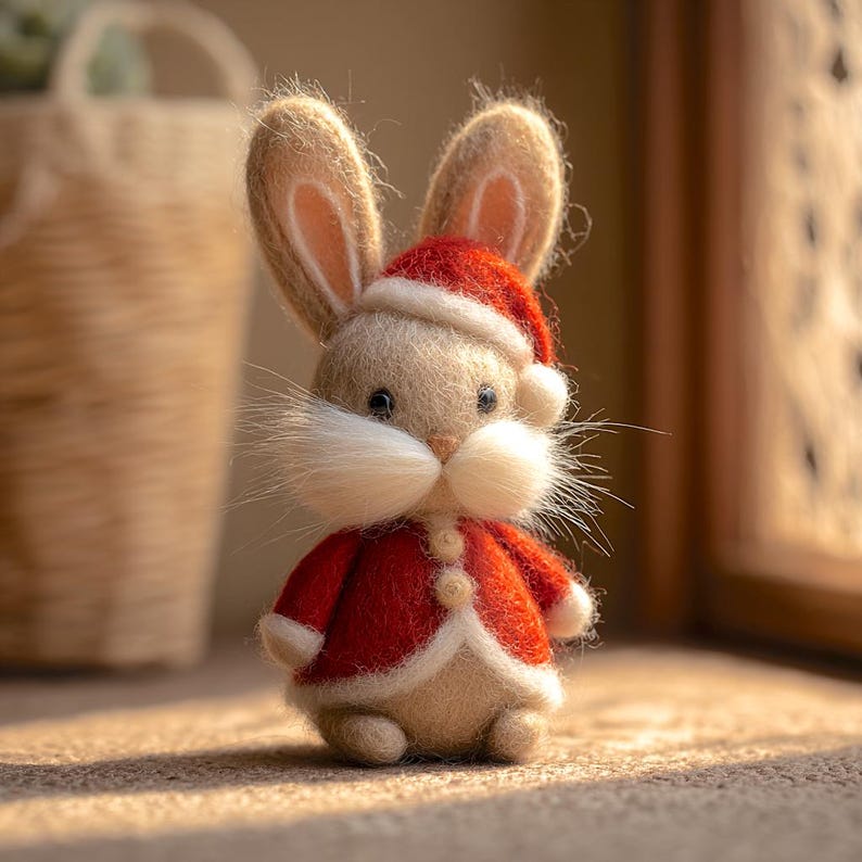 Handmade Wool Felt Christmas Bunny, Christmas Desk Decor, First Xmas Gift for Kids