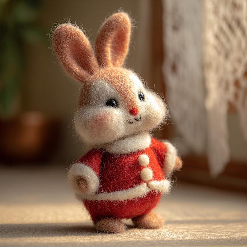 Handmade Wool Felt Christmas Bunny, Christmas Desk Decor, First Xmas Gift for Kids