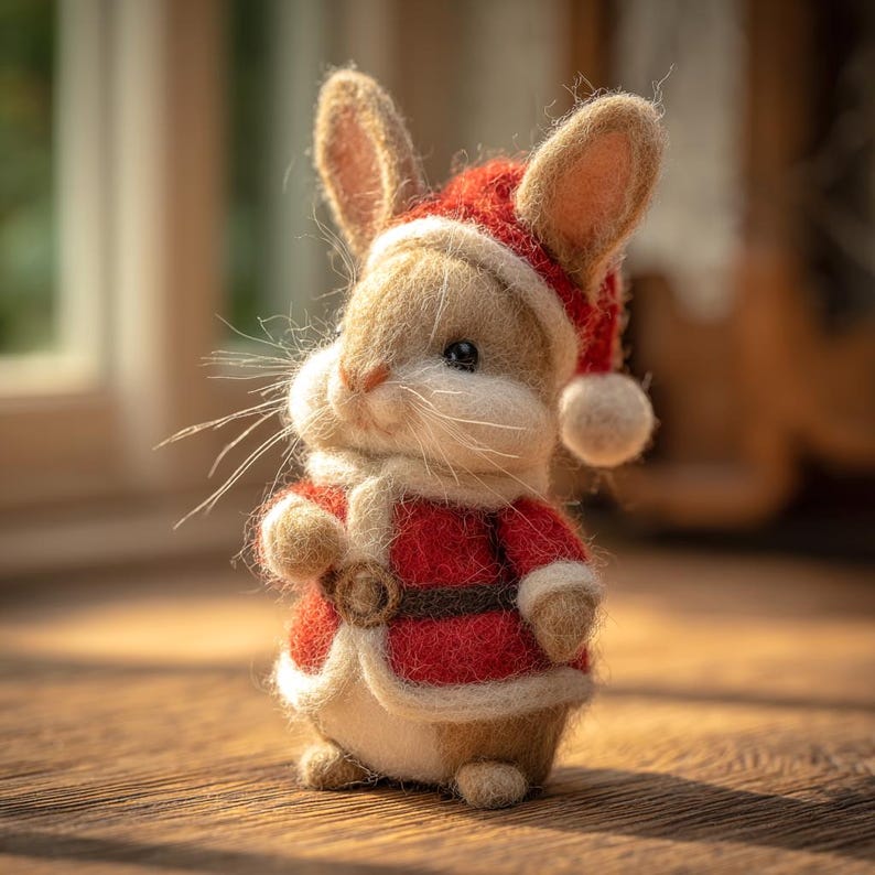 Handmade Wool Felt Christmas Bunny, Christmas Desk Decor, First Xmas Gift for Kids