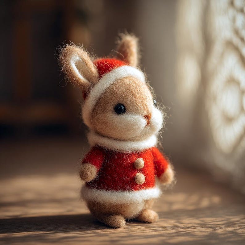 Handmade Wool Felt Christmas Bunny, Christmas Desk Decor, First Xmas Gift for Kids